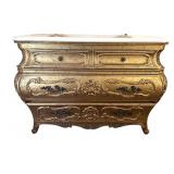 Gilded Rococo Bombe Chest With Marble Top & Ormolu Accents #1