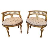 Pair Of Gilded French-Style Armchairs With Tufted Cream Upholstery #1