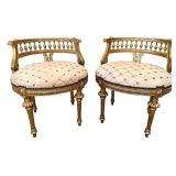 Pair Of Gilded French-Style Armchairs With Tufted Cream Upholstery #2