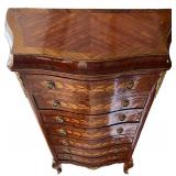 Antique French Bombe Chest of Drawers with Floral Inlay & Ormolu Mounts