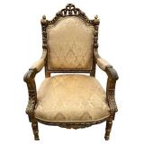 Louis XVI Style Giltwood Armchair & Damask Upholstery #1
