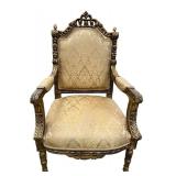 Louis XVI Style Giltwood Armchair & Damask Upholstery #2