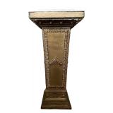 Marble-Topped Ornate Pedestal with Gilded Leaf Border