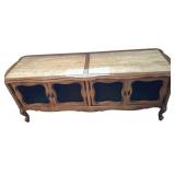 Vintage French Provincial Bench & Stone Top with Lattice-Panel Doors