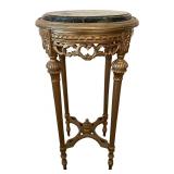 Round Green Marble Top Pedestal Table & Ornate Gilded Bronze Base