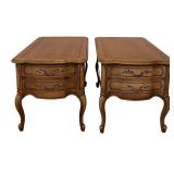 Pair of Oak Wood End Tables & French Provincial 2-Drawer