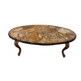 Oval Agate Mosaic Coffee Table & Ornate Legs