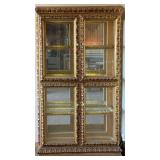 Ornate Gold-Leaf Glass Lighted Display Cabinet with Mirrored Back