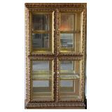 Ornate Gold-Leaf Glass Lighted Display Cabinet with Mirrored Back