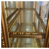Ornate Gold-Leaf Glass Lighted Display Cabinet with Mirrored Back
