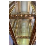 Ornate Gold-Leaf Glass Lighted Display Cabinet with Mirrored Back
