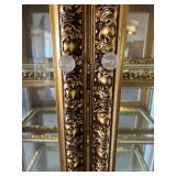 Ornate Gold-Leaf Glass Lighted Display Cabinet with Mirrored Back