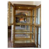 Ornate Gold-Leaf Glass Lighted Display Cabinet with Mirrored Back