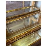 Ornate Gold-Leaf Glass Lighted Display Cabinet with Mirrored Back