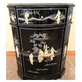 Black Lacquer Mother of Pearl Oriental Corner Cabinet
