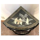 Black Lacquer Mother of Pearl Oriental Corner Cabinet