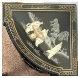 Black Lacquer Mother of Pearl Oriental Corner Cabinet