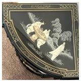 Black Lacquer Mother of Pearl Oriental Corner Cabinet