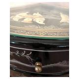 Black Lacquer Mother of Pearl Oriental Corner Cabinet