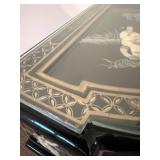 Black Lacquer Mother of Pearl Oriental Corner Cabinet