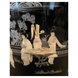 Black Lacquer Mother of Pearl Oriental Corner Cabinet