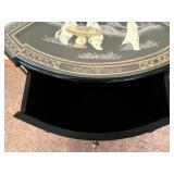 Black Lacquer Mother of Pearl Oriental Corner Cabinet