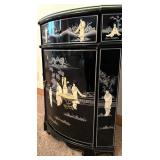 Black Lacquer Mother of Pearl Oriental Corner Cabinet