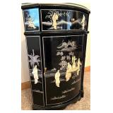 Black Lacquer Mother of Pearl Oriental Corner Cabinet