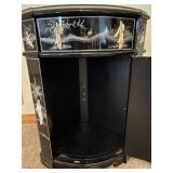 Black Lacquer Mother of Pearl Oriental Corner Cabinet