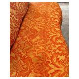 Antique Carved Wood Settee & Red Damask Upholstery