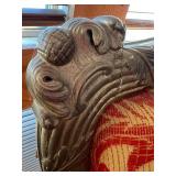 Antique Carved Wood Settee & Red Damask Upholstery