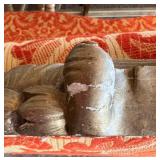 Antique Carved Wood Settee & Red Damask Upholstery