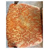 Ornate Carved Wood Armchair & Orange Damask Upholstery