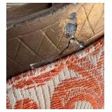 Ornate Carved Wood Armchair & Orange Damask Upholstery