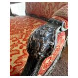 Louis XV Style Carved Wood Armchair & Damask Upholstery