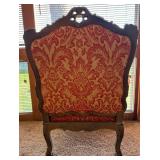 Louis XV Style Carved Wood Armchair & Damask Upholstery