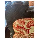 Louis XV Style Carved Wood Armchair & Damask Upholstery