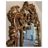 Baroque-Style Gilded Console Mirror with Ornate Carved Frame