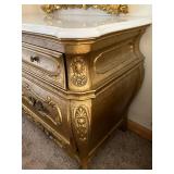 Gilded Rococo Bombe Chest With Marble Top & Ormolu Accents #1