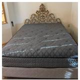 Ornate Gold-Tone Metal Headboard Bed Frame & Slumbercrest Queen Mattress
