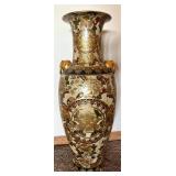 Large Chinese Porcelain Vase with Gold Floral Motifs & Ornate Border