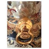 Large Chinese Porcelain Vase with Gold Floral Motifs & Ornate Border