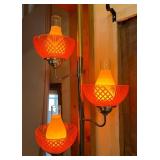 Three-Arm Vintage Tension Pole Floor Lamp with Orange Diamond-Cut Plastic Shades
