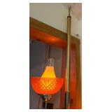 Three-Arm Vintage Tension Pole Floor Lamp with Orange Diamond-Cut Plastic Shades
