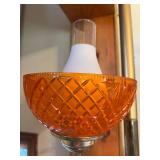 Three-Arm Vintage Tension Pole Floor Lamp with Orange Diamond-Cut Plastic Shades