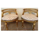 Pair Of Gilded French-Style Armchairs With Tufted Cream Upholstery #1