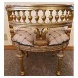 Pair Of Gilded French-Style Armchairs With Tufted Cream Upholstery #1