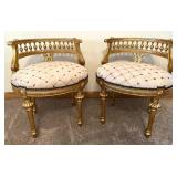 Pair Of Gilded French-Style Armchairs With Tufted Cream Upholstery #2