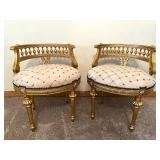 Pair Of Gilded French-Style Armchairs With Tufted Cream Upholstery #2