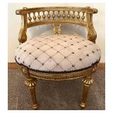 Pair Of Gilded French-Style Armchairs With Tufted Cream Upholstery #2